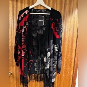 Desigual Detroit jersey open cardigan assymetric with fringes